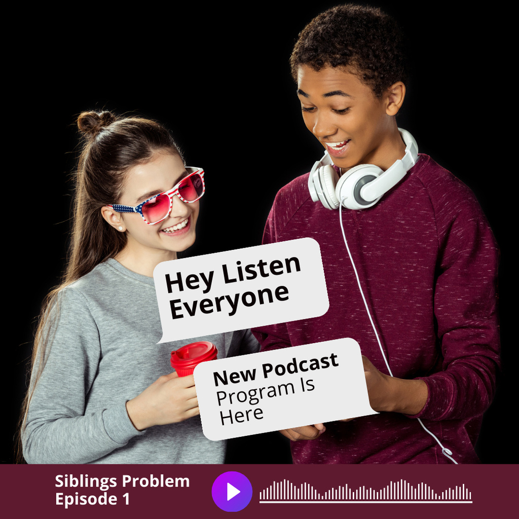 New Talk Show Episode Announcement with Cute Teenagers Instagram Design Template
