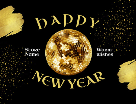 Saudação de feriado de ano novo com bola de discoteca dourada Postcard 4.2x5.5in Modelo de Design