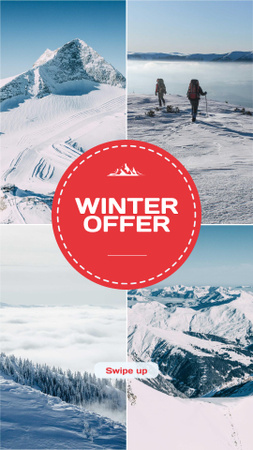 Template di design Winter Tour offre escursionisti nelle montagne innevate Instagram Story