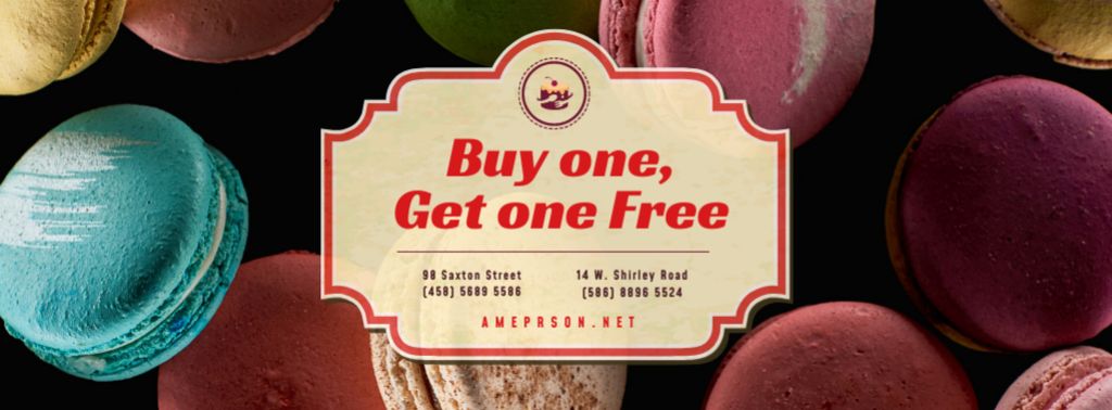 Bakery Ad with Colorful Macarons on Dark Facebook cover tervezősablon
