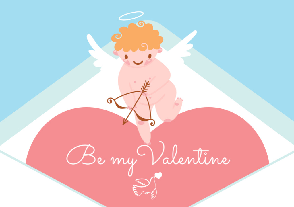 Designvorlage Love Quote With Adorable Cupid And Envelope für Postcard A5