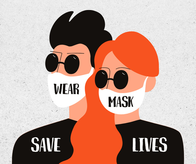 Couple in Medical Masks during Quarantine Facebook Design Template