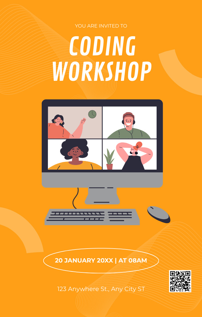 Template di design People on Online Coding Workshop Invitation 4.6x7.2in