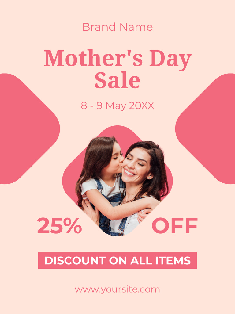 Ontwerpsjabloon van Poster US van Mother's Day Sale with Daughter kissing Mom