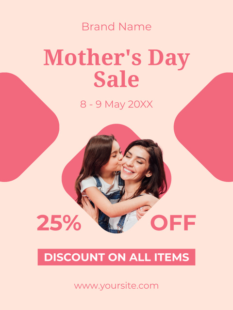 Ontwerpsjabloon van Poster US van Mother's Day Sale with Daughter kissing Mom