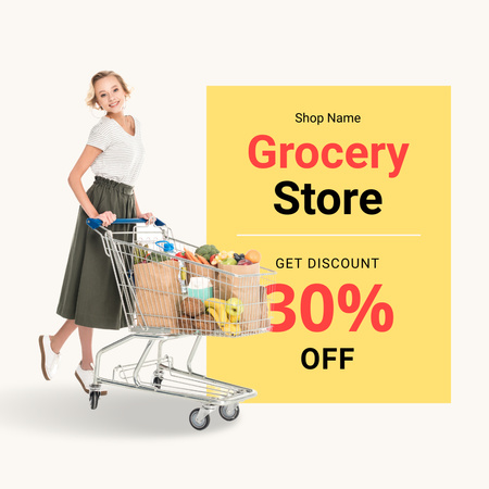 Fresh Groceries In Trolley With Discount Instagram Design Template