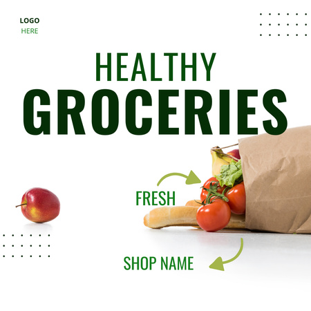 Plantilla de diseño de Alimentos saludables en bolsa de papel en blanco Instagram 