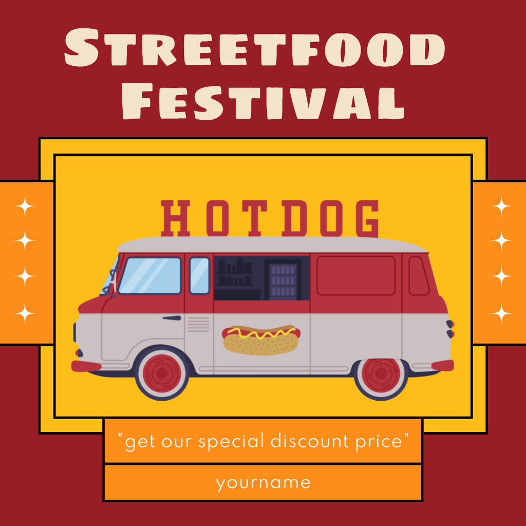 Street Food Festival Announcement with Hot Dog Illustration Instagramデザインテンプレート
