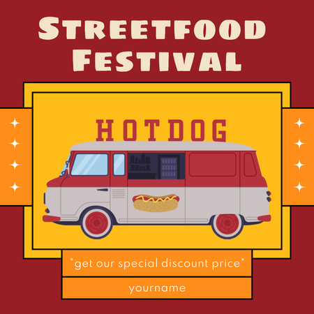 Designvorlage Street Food Festival Ankündigung mit Hot Dog Illustration für Instagram