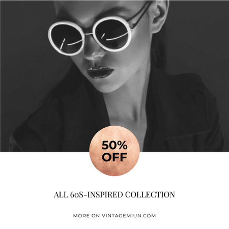 Fashion Sale with Attractive Woman in Glasses Instagram Design Template