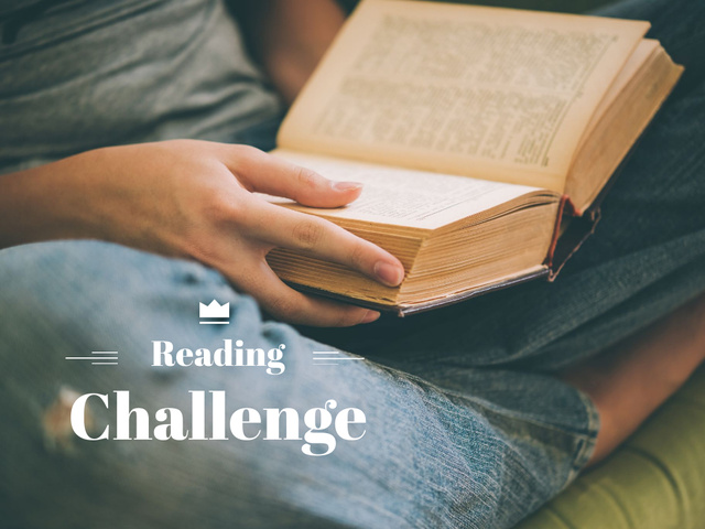 Reading Challenge with Woman Holding Book Presentation Design Template