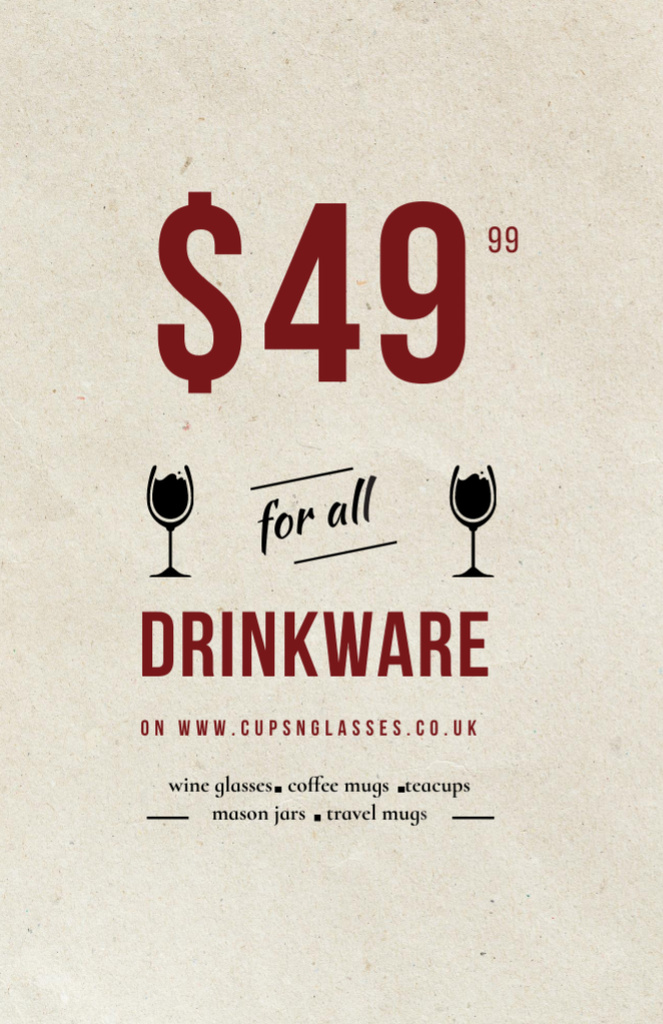 Drinkware Sale Glass With Red Wine Invitation 5.5x8.5in Tasarım Şablonu