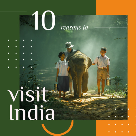 Kids on a walk with elephant Instagram Design Template
