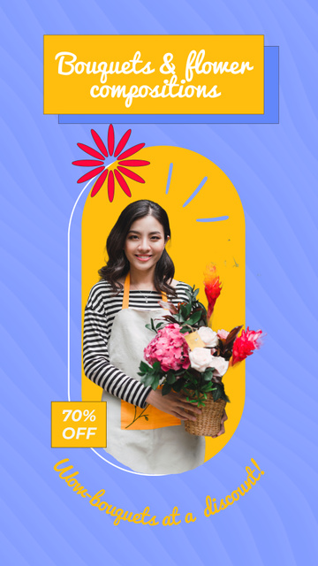 Template di design Flowers Composition And Bouquets Sale Offer In Violet Instagram Video Story
