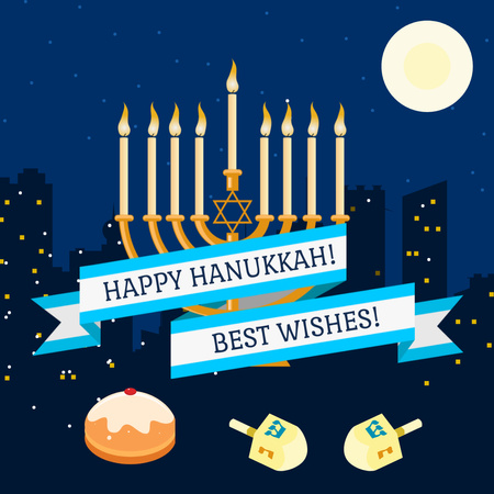 Happy Hanukkah Greeting with Menorah Instagram Design Template