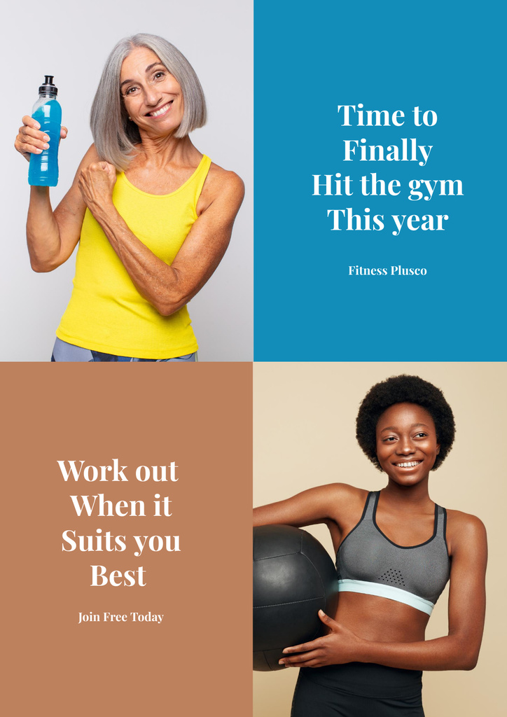 Gym Promotion with Athlete Women Poster Design Template