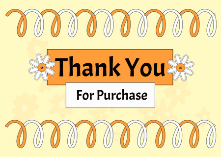 Ontwerpsjabloon van Card van Bedankt voor uw aankoopbericht met bloemen en krullende lijnen