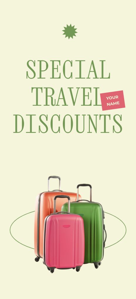 Travel Tour Discount Offer with Colorful Suitcases Flyer 3.75x8.25in Tasarım Şablonu