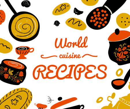 World cuisine recipes folk painting pattern Facebook Design Template