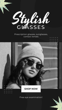 Oferta de óculos elegantes para mulheres jovens Instagram Story Modelo de Design