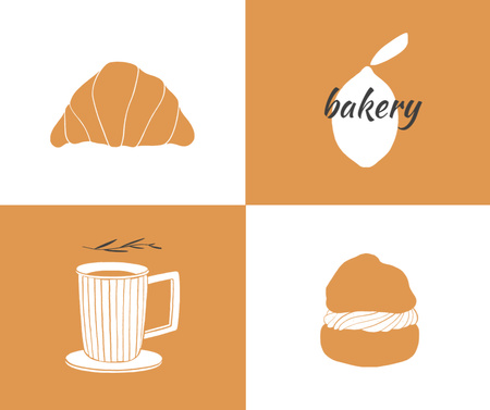 Bakery Ad with Croissant and Tea illustration Facebook Design Template