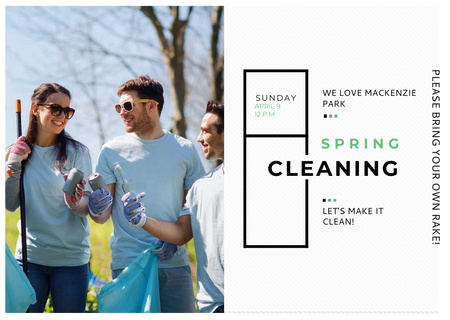Ecological Event Volunteers Collecting Garbage Postcard Design Template