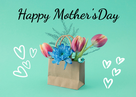 Platilla de diseño Mother's Day Greeting With Flowers In Bag Postcard 5x7in