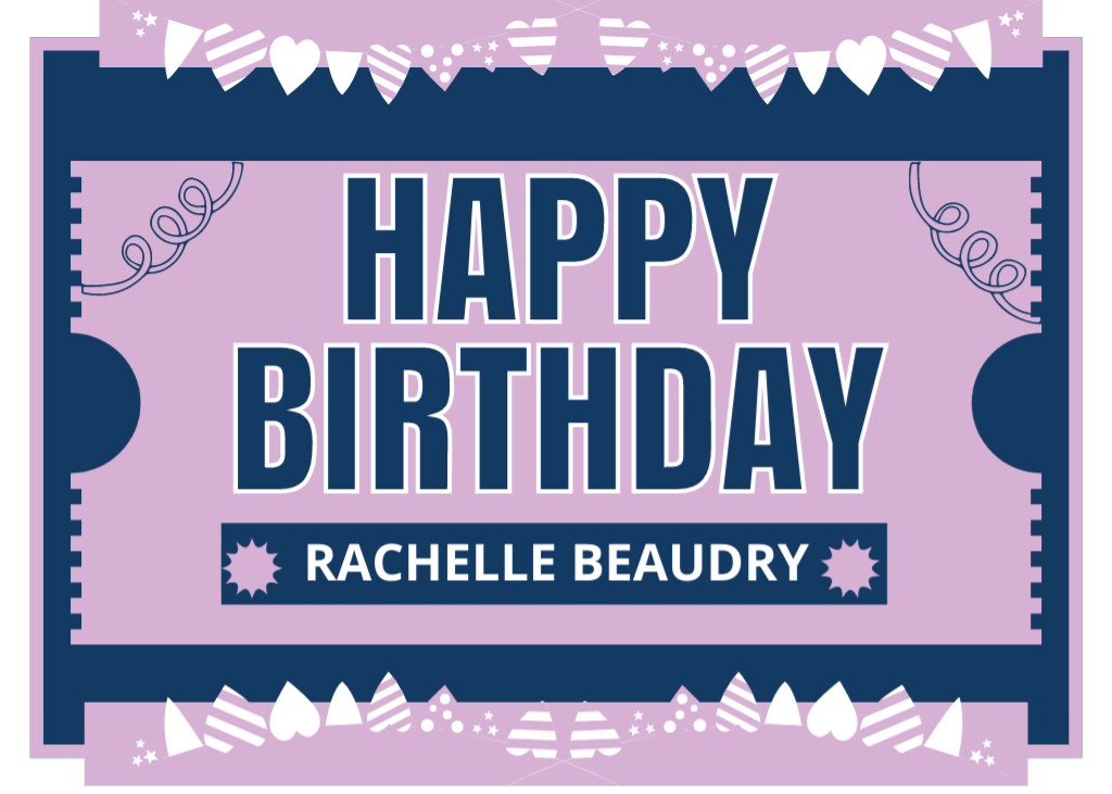 Happy Birthday Greeting Text on Purple Postcard 5x7in Design Template