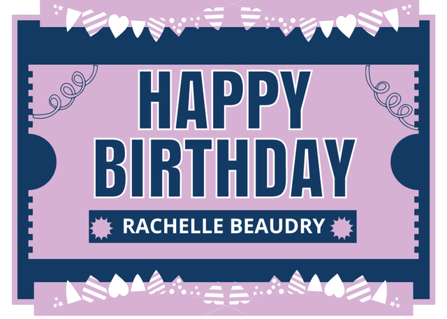 Happy Birthday Greeting Text on Purple Postcard 5x7in Design Template
