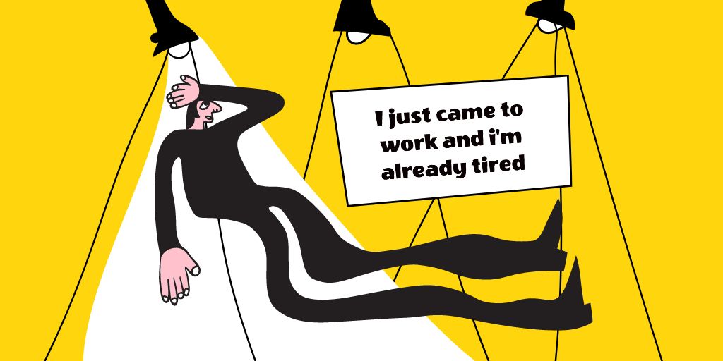 Funny illustration about Getting Tired at Work Twitterデザインテンプレート