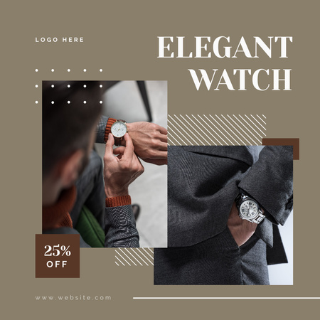 Elegant Man with Wrist Watches for New Clock Collection Anouncement  Instagram Design Template