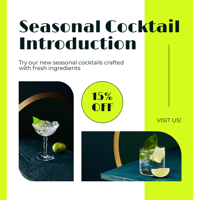 Offer to Try New Seasonal Cocktails with Lime Instagram AD Tasarım Şablonu