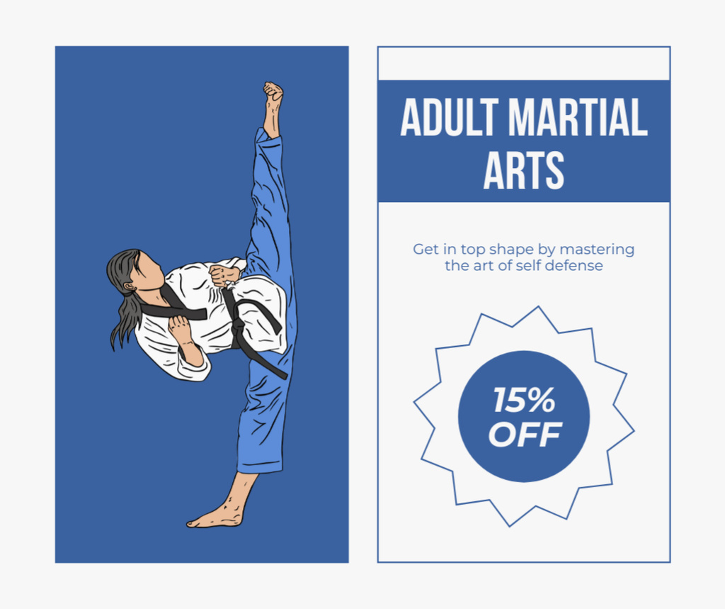 Designvorlage Discount Offer on Adult Martial Arts Class with Illustration für Facebook