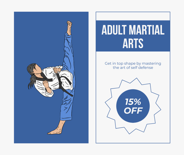 Discount Offer on Adult Martial Arts Class with Illustration Facebook Πρότυπο σχεδίασης