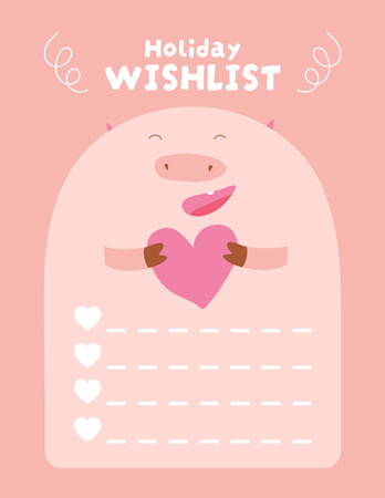 Pink Piggy Holiday Wishlist Notepad 8.5x11in Design Template