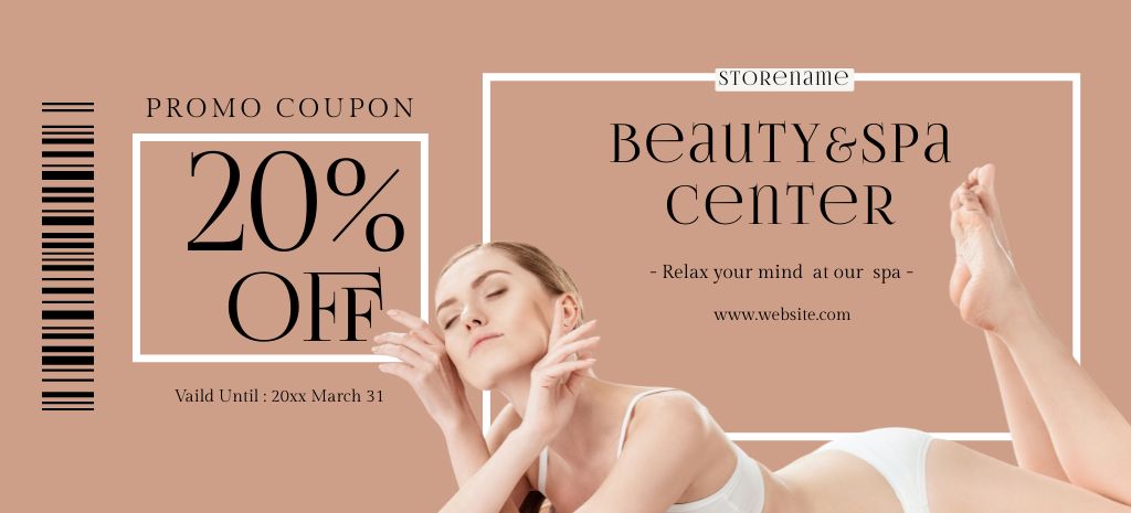 Spa Center Ad with Beautiful Woman Coupon 3.75x8.25in Tasarım Şablonu