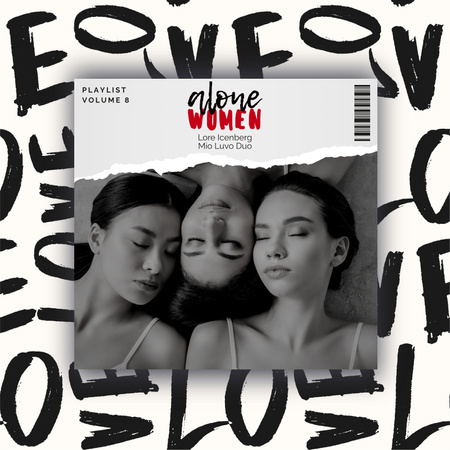 Music Album Announcement with Three Girls Album Cover Design Template