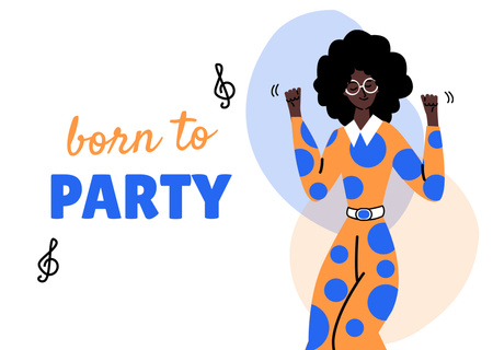 Cute Party Announcement Dancing With Illustration Card Design Template