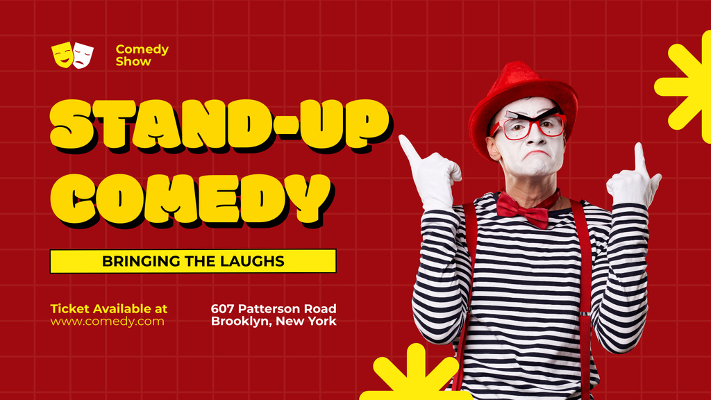 Ad of Stand-up Comedy Show with Man in Mime Costume FB event cover Design Template