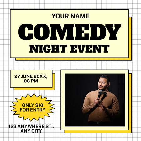 Comedy Show Presentation with Mixed Race Man Instagram Design Template
