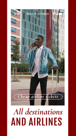 Cheap Airline Tickets Ad with Man with Suitcase TikTok Video Design Template