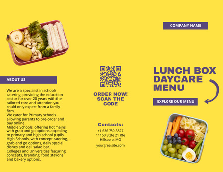 Lunch Box Daycare Menu With Description Menu 11x8.5in Tri-Fold Design Template