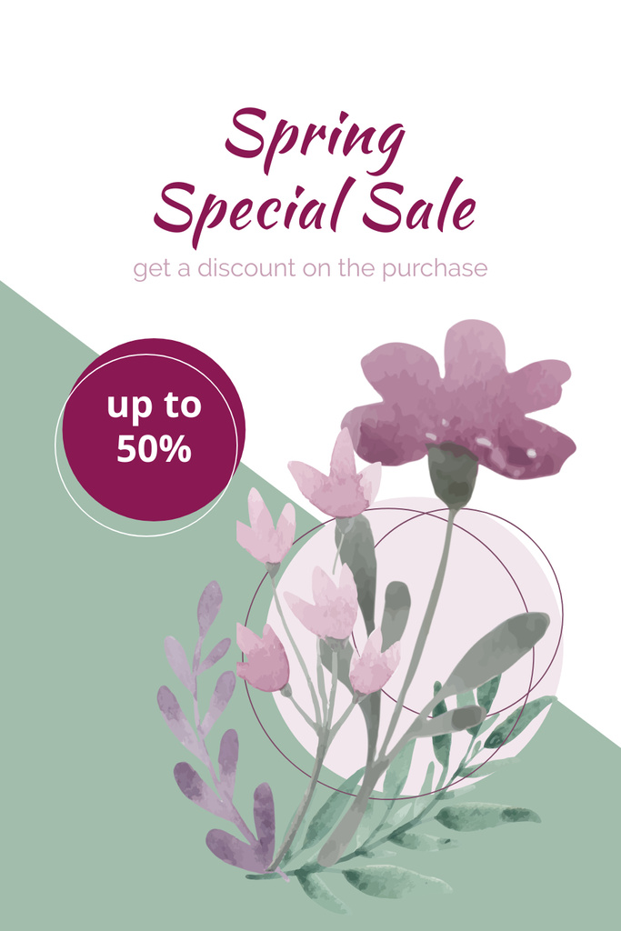 Designvorlage Spring Special Sale Announcement with Girl with Bouquet of Flowers für Pinterest