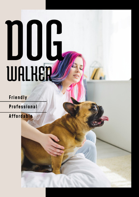Designvorlage Dog Walking Services with Woman and Dog für Flyer A4