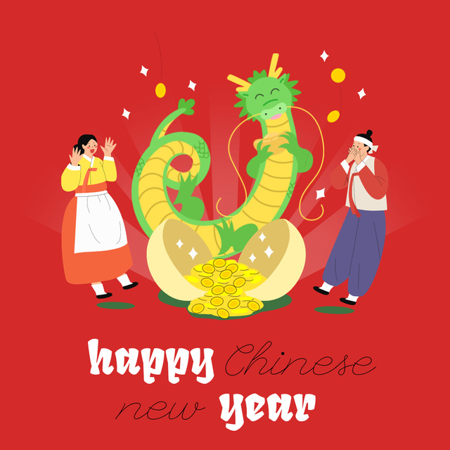 Chinese New Year Holiday Wishes with Cute Rabbit Animated Post Design Template