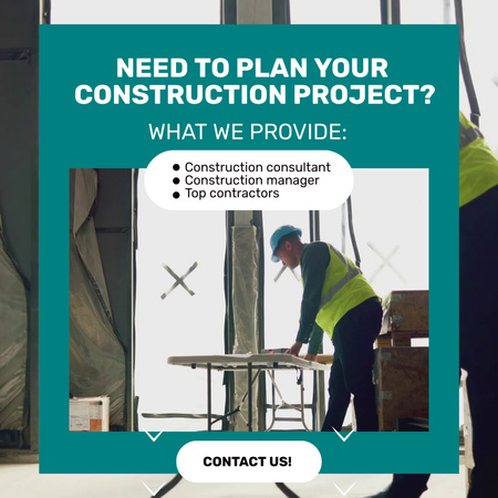 Construction and Project Management Services On Site Animated Post Design Template