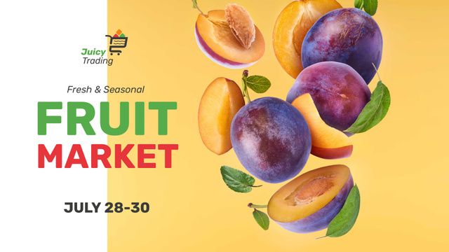 Fruit Market announcement fresh raw Plums FB event cover – шаблон для дизайна
