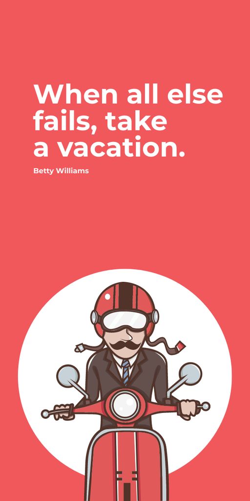 Vacation Quote Man on Motorbike in Red Graphic Design Template