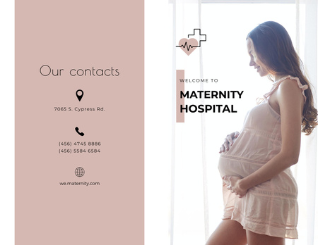 Maternity Hospital Ad with Happy Pregnant Woman Brochure 8.5x11in Bi-fold Design Template
