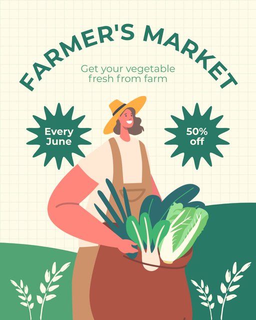 Ontwerpsjabloon van Instagram Post Vertical van Farmers Market Announcement Every June